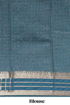 Pink checked zari motifs art mysore silk saree with contrast zari border and checked blouse