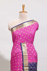 Magenta checked zari motifs art mysore silk saree with contrast zari border and checked blouse