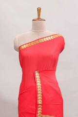 Red plain art mysore silk saree with self zari border and matching blouse