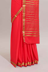 Red plain art mysore silk saree with self zari border and matching blouse