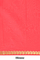 Red plain art mysore silk saree with self zari border and matching blouse