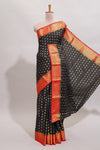 Black butta designed art mysore silk saree with contrast zari border and blouse