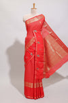 Red checked zari motifs art mysore silk saree with contrast zari border and checked blouse