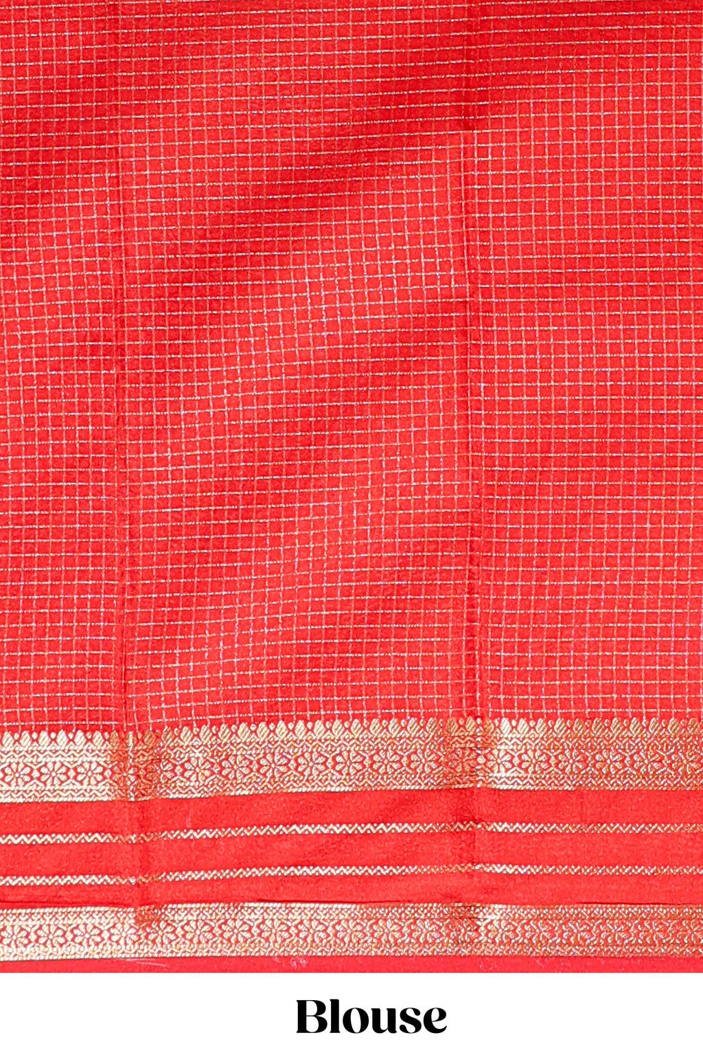 Orange checked zari motifs art mysore silk saree with contrast zari border and checked blouse