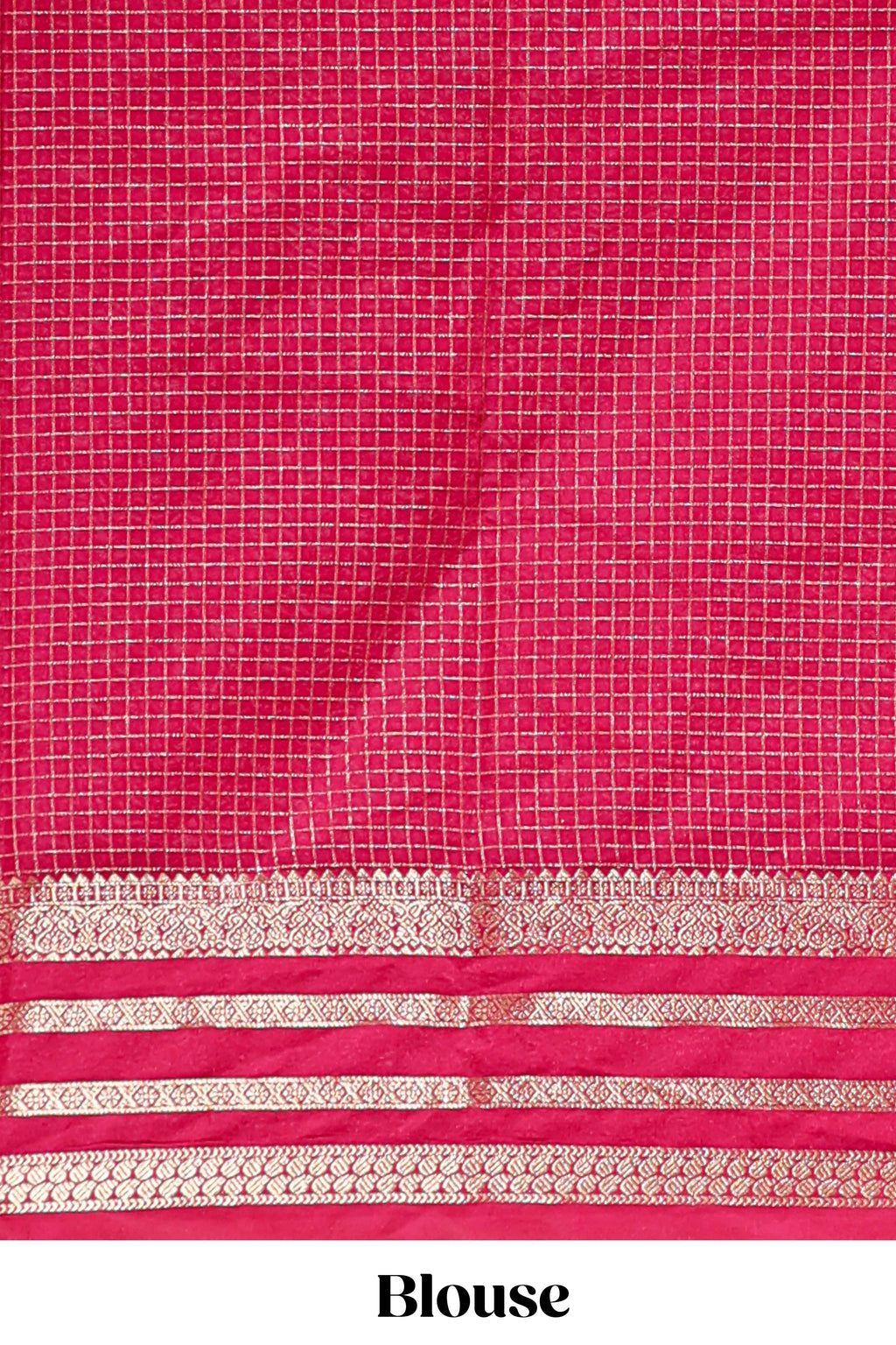 Purple checked zari motifs art mysore silk saree with contrast striped border and blouse