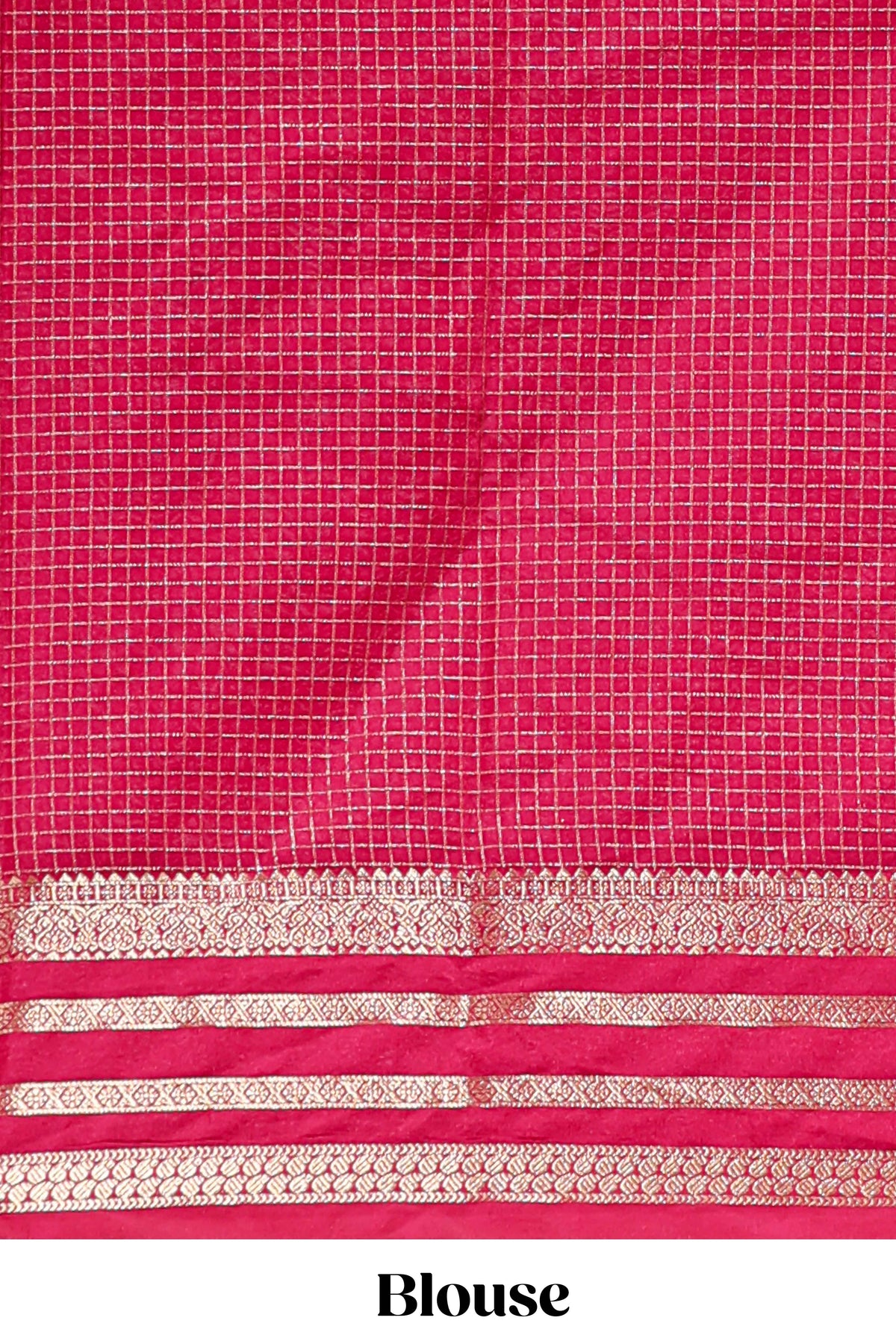 Purple checked zari motifs art mysore silk saree with contrast striped border and blouse
