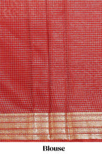 Yellow checked zari design art mysore silk saree with contrast border and blouse