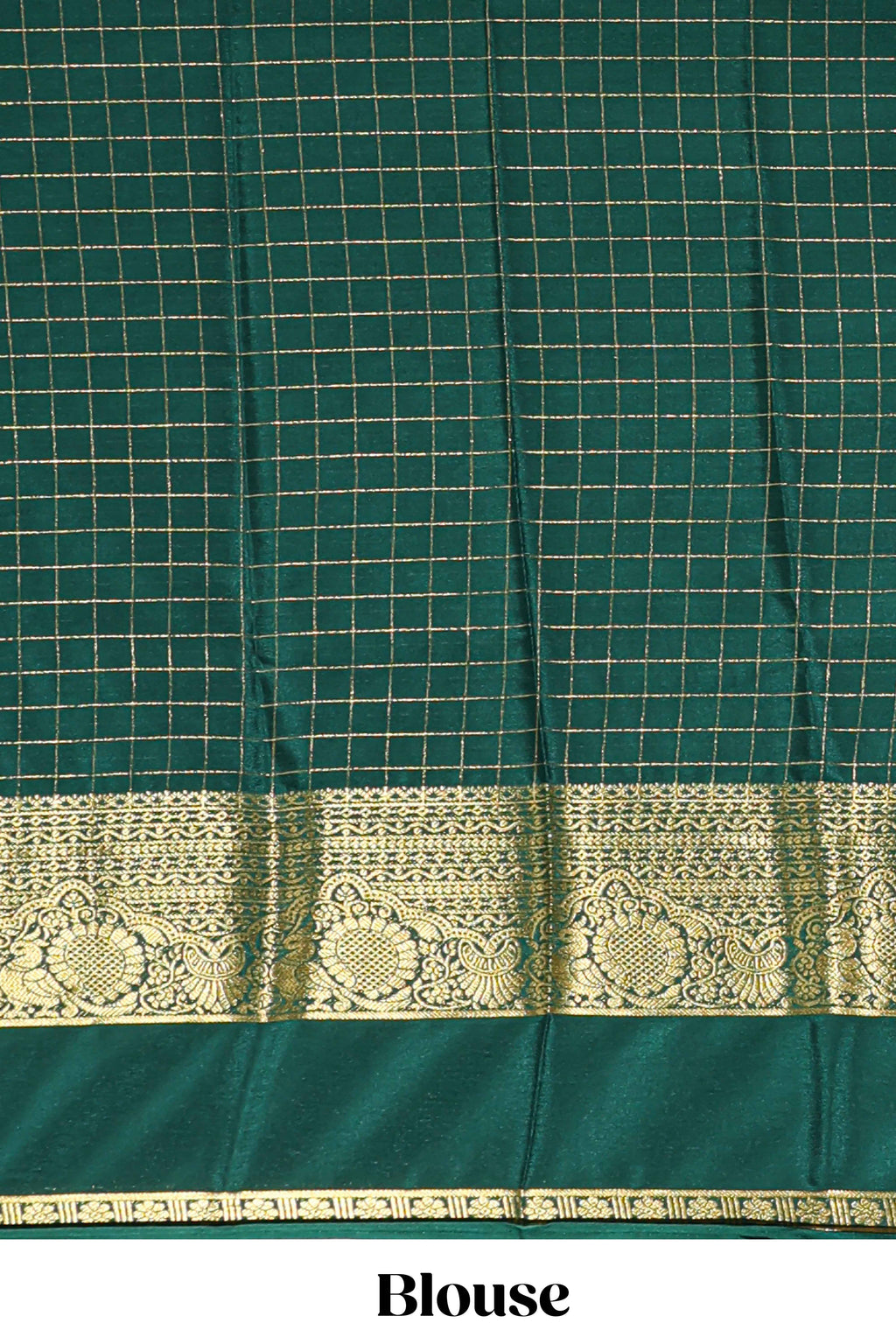Pink checked zari design art mysore silk saree with contrast border and checked blouse