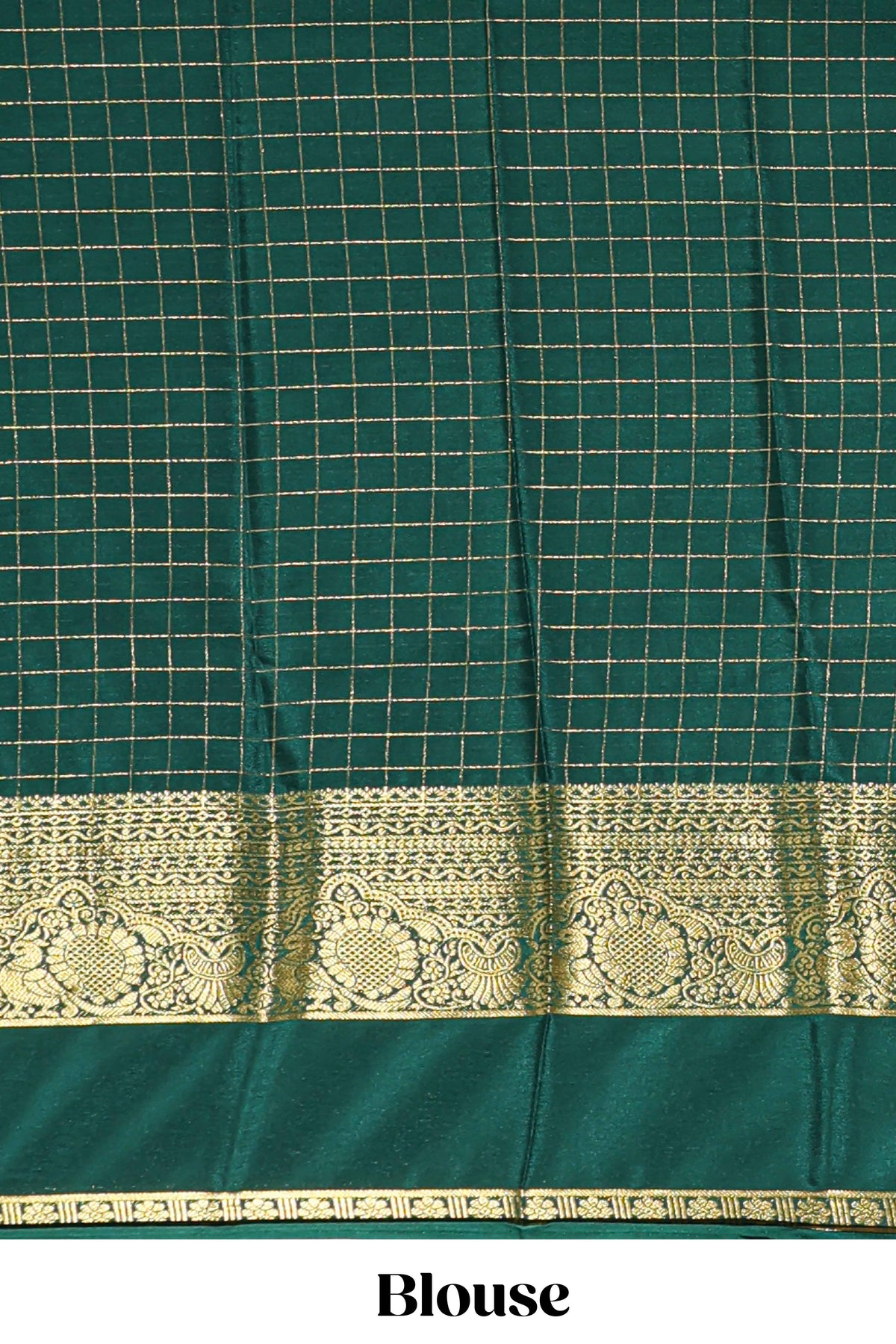 Pink checked zari design art mysore silk saree with contrast border and checked blouse