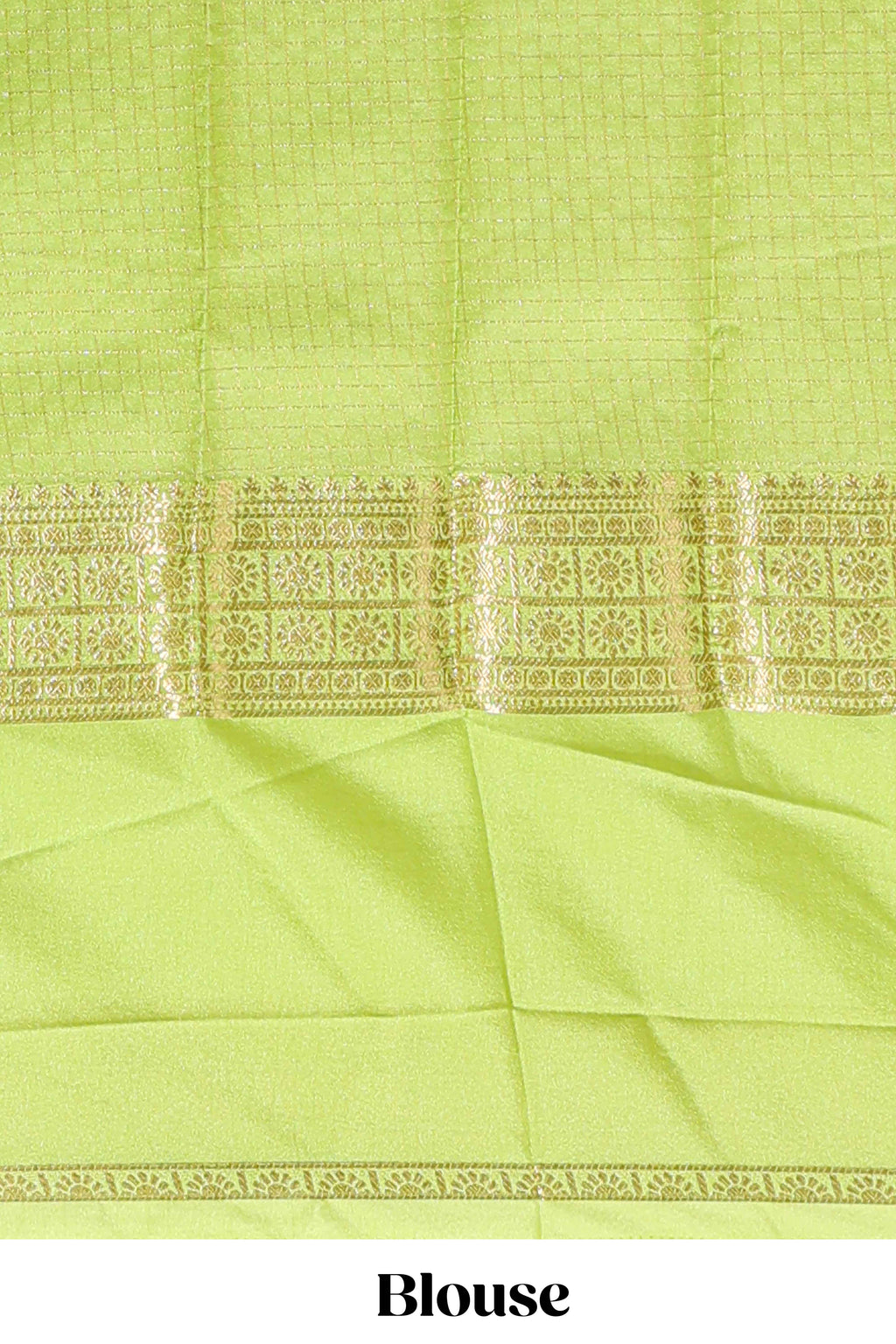 Green checked zari motifs design art mysore silk saree with self zari border and matching checked blouse