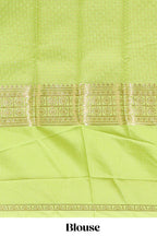 Green checked zari motifs design art mysore silk saree with self zari border and matching checked blouse
