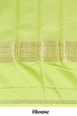 Green checked zari motifs design art mysore silk saree with self zari border and matching checked blouse
