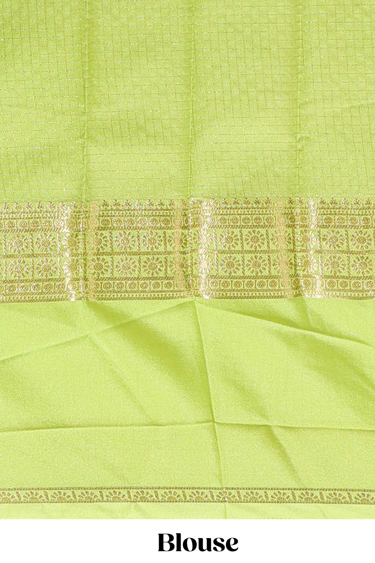 Green checked zari motifs design art mysore silk saree with self zari border and matching checked blouse