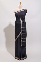 Black plain design art mysore silk saree with self zari border and matching blouse
