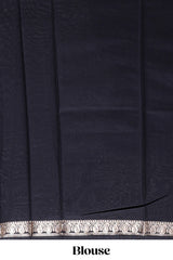 Black plain design art mysore silk saree with self zari border and matching blouse
