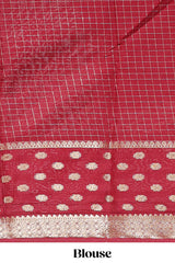 Orange checked zari design art mysore silk saree with contrast zari border and checked blouse