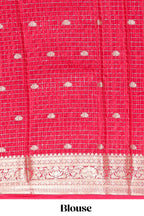 Violet checked zari design art mysore silk saree with contrast zari border and checked blouse