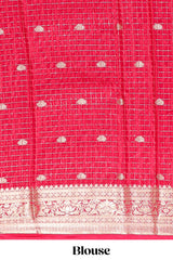 Violet checked zari design art mysore silk saree with contrast zari border and checked blouse