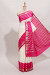 White checked zari design art mysore silk saree with contrast zari border and checked blouse