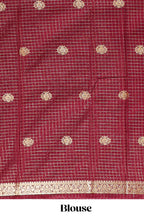 Turquoise green checked zari motifs design art mysore silk saree with contrast zari border and checked blouse
