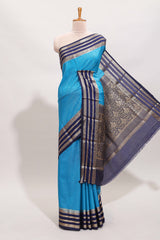 Blue checked design art mysore silk saree with contrast zari border and checked blouse