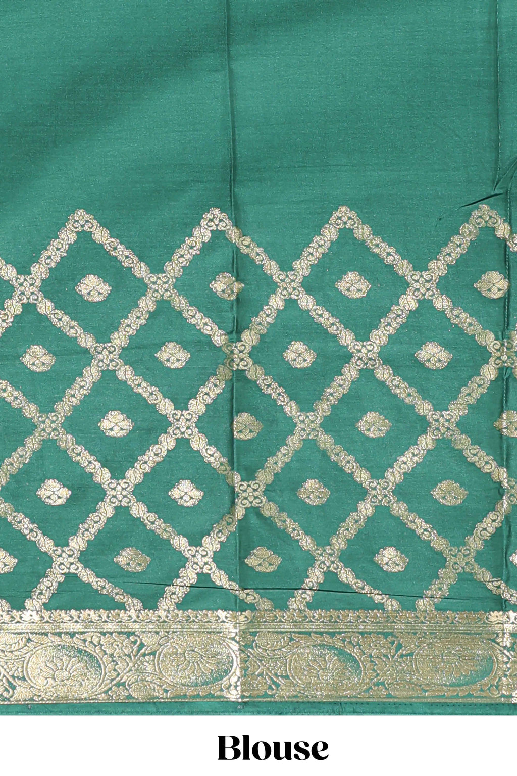 Green geometric zari motifs design art mysore silk saree with contrast zari border and blouse