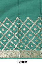Green geometric zari motifs design art mysore silk saree with contrast zari border and blouse