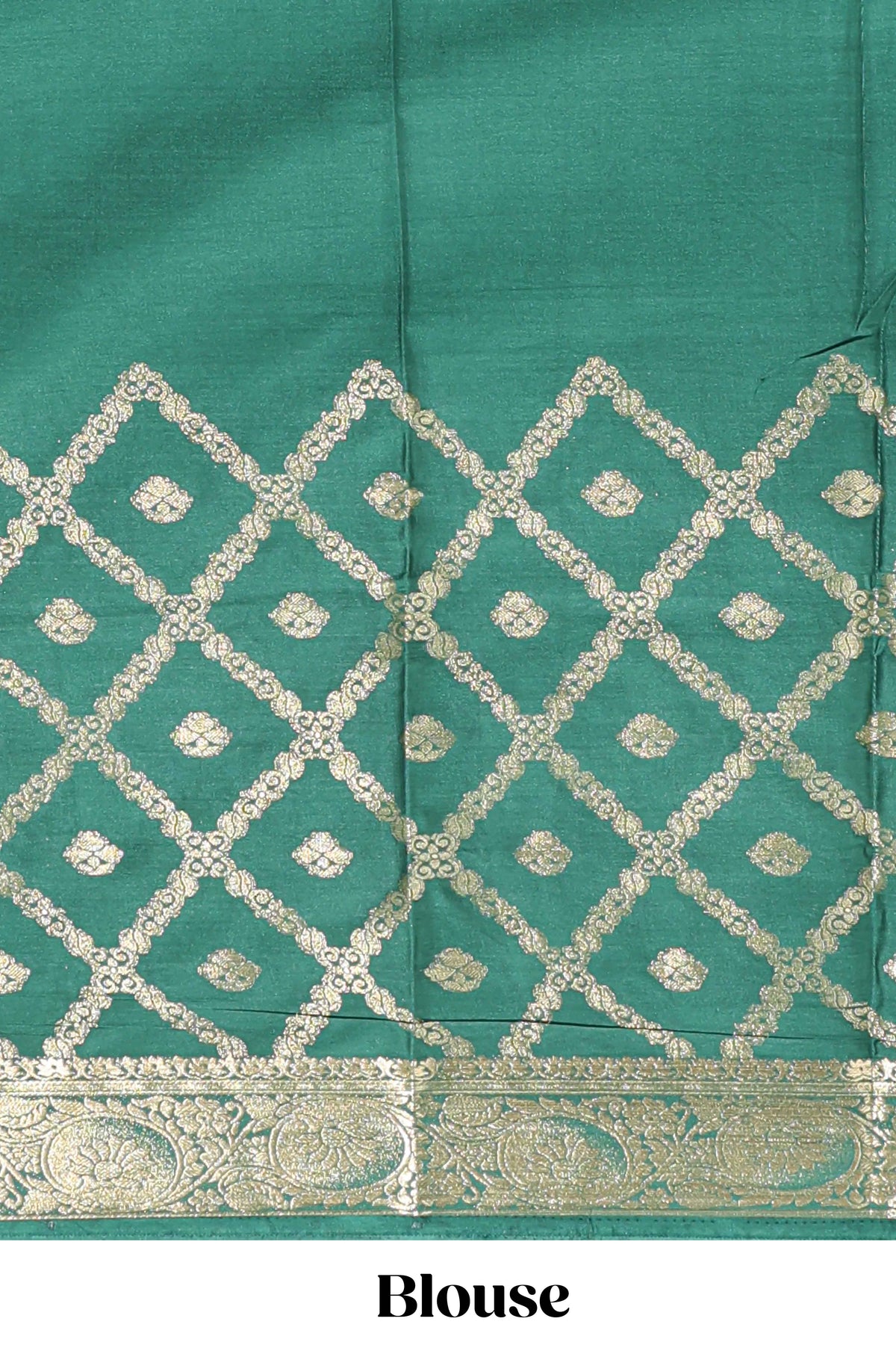 Green geometric zari motifs design art mysore silk saree with contrast zari border and blouse