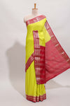 Lemon yellow plain design art mysore silk saree with contrast zari border and blouse