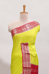 Lemon yellow plain design art mysore silk saree with contrast zari border and blouse