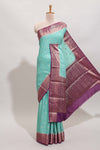 Turquoise green floral zari motifs design art mysore silk saree with contrast zari border and blouse