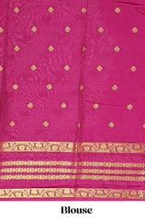 Pink zari motifs design art mysore silk saree with contrast zari border and motifs blouse