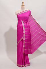 Pink plain design art mysore silk saree with self zari border and matching blouse