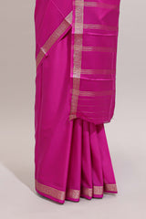 Pink plain design art mysore silk saree with self zari border and matching blouse