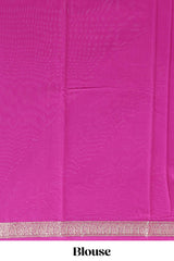 Pink plain design art mysore silk saree with self zari border and matching blouse