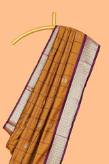 Mustard Yellow Checked Art Silk Saree with Rich Gold Zari Border and Grand Zari Woven Pallu with Contrast Blouse