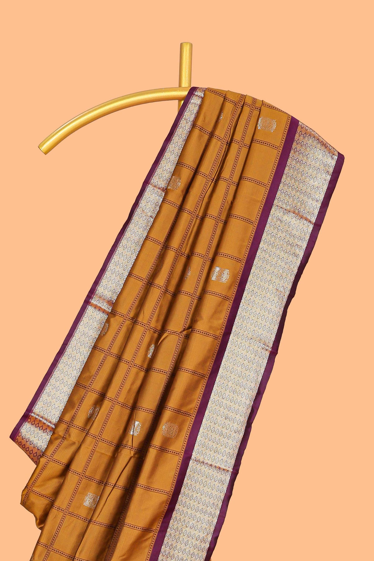 Mustard Yellow Checked Art Silk Saree with Rich Gold Zari Border and Grand Zari Woven Pallu with Contrast Blouse