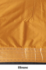 Black Checked Art Silk Saree with Rich Gold Zari Border and Grand Zari Woven Pallu with Contrast Blouse