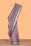 Lavender Checked Art Silk Saree with Rich Gold Zari Border and Grand Zari Woven Pallu with Contrast Blouse