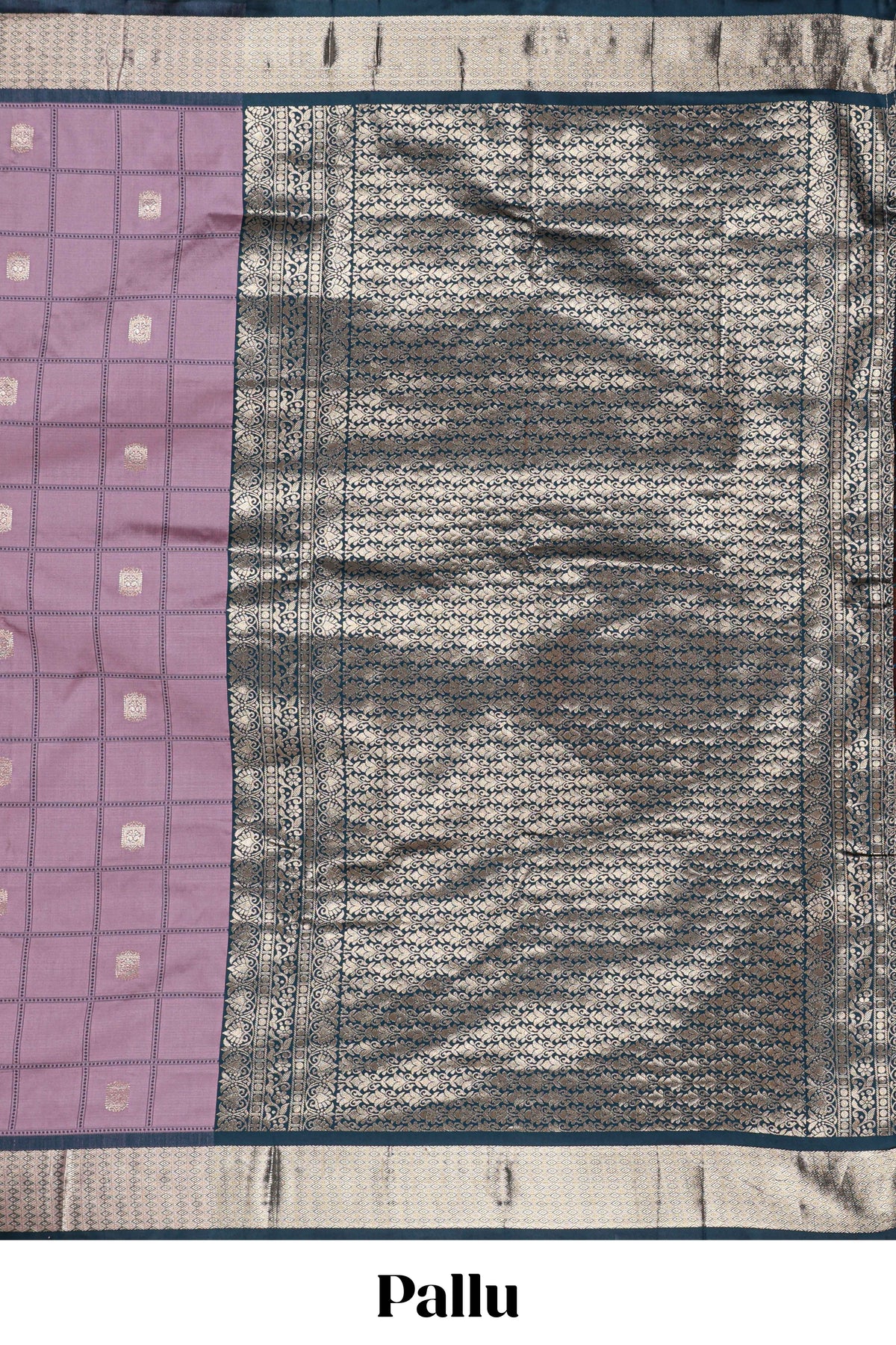 Lavender Checked Art Silk Saree with Rich Gold Zari Border and Grand Zari Woven Pallu with Contrast Blouse