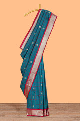 Peacock Green Checked Art Silk Saree with Rich Gold Zari Border and Grand Zari Woven Pallu with Contrast Blouse