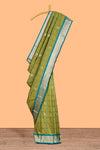 Green Checked Art Silk Saree with Rich Gold Zari Border and Grand Zari Woven Pallu with Contrast Blouse