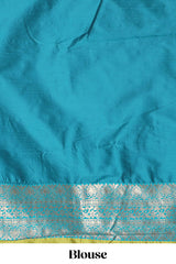 Green Checked Art Silk Saree with Rich Gold Zari Border and Grand Zari Woven Pallu with Contrast Blouse