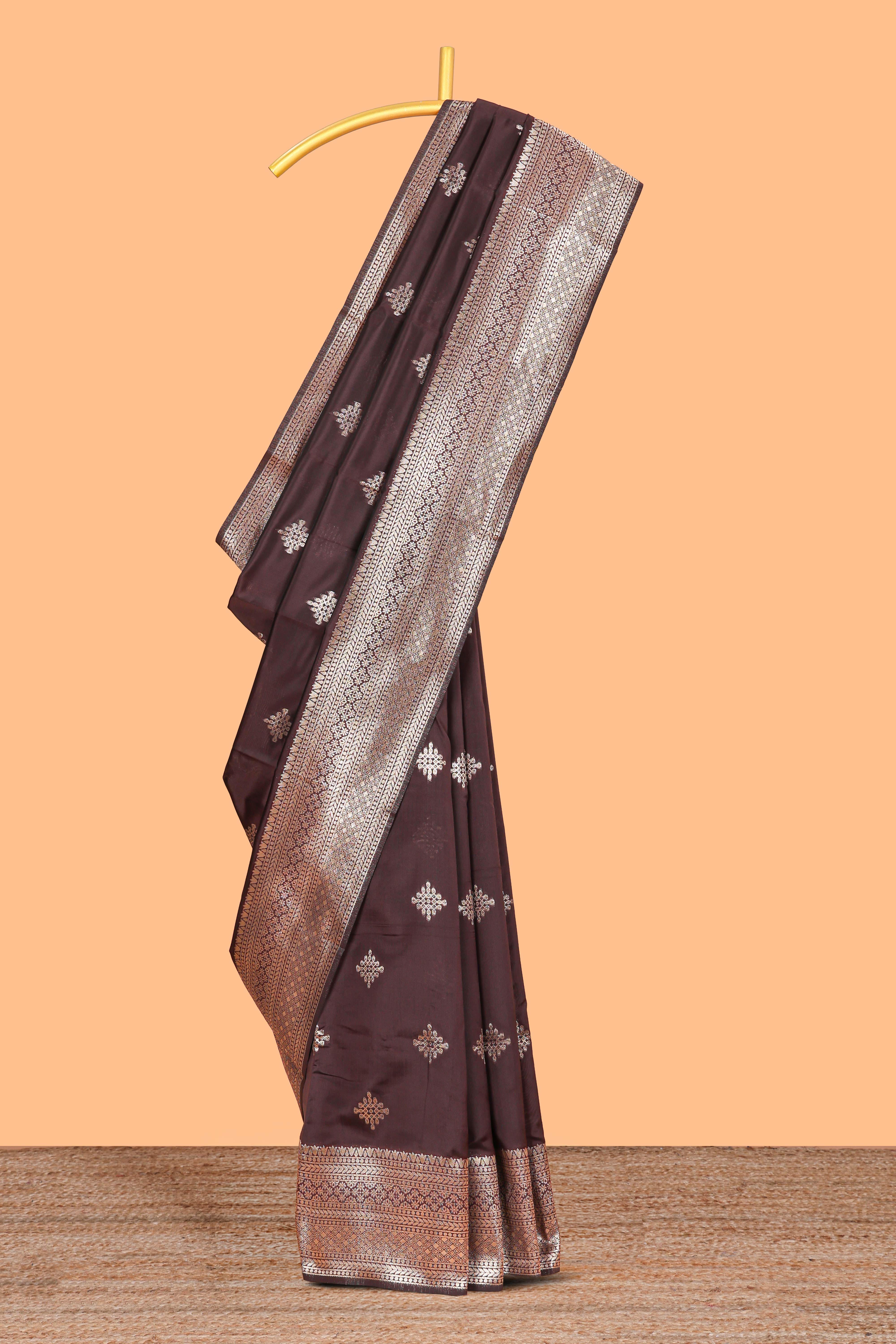 Coffee Brown Art Silk Saree with Geometric Design Rich Zari Border and Border with Matching Blouse