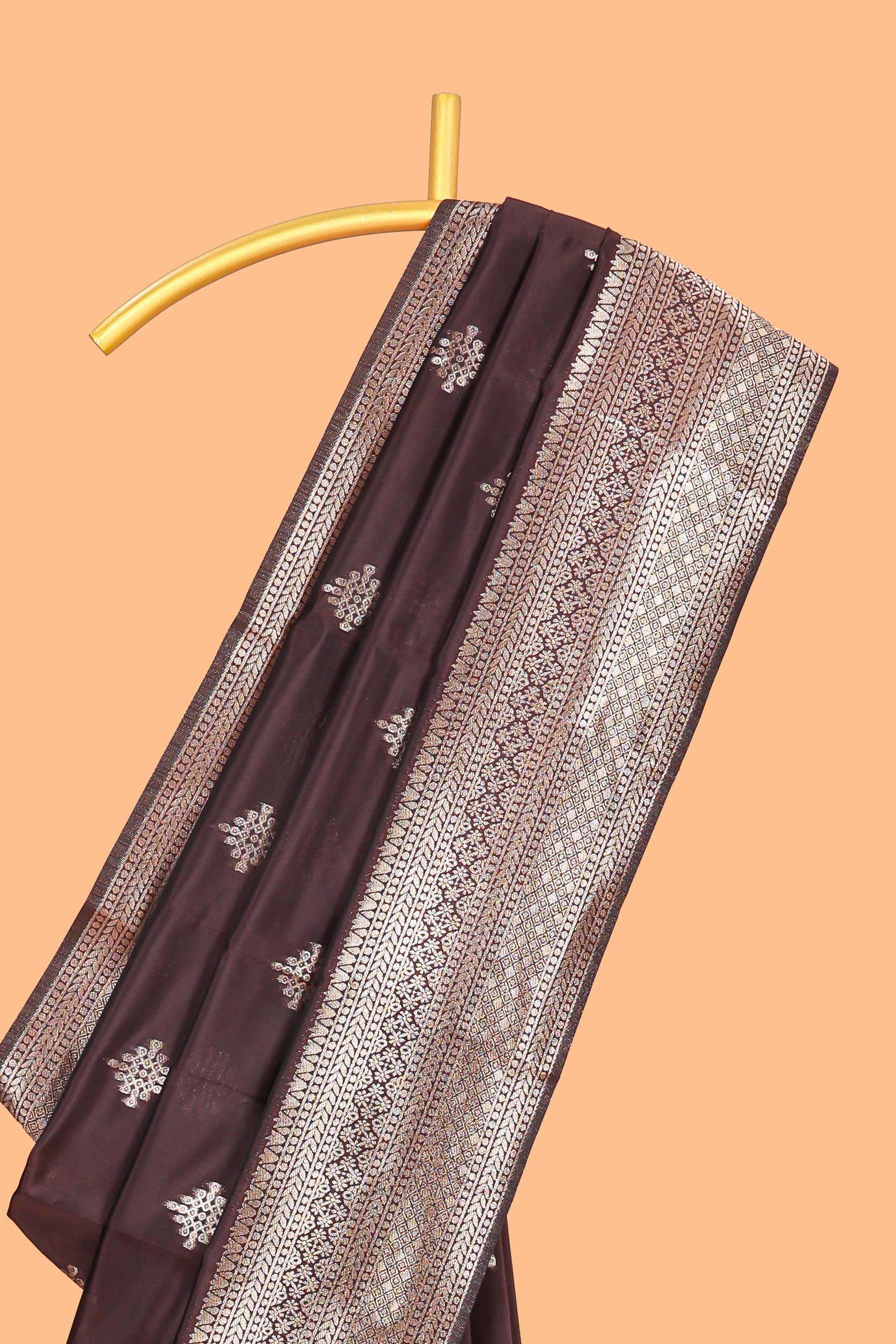 Coffee Brown Art Silk Saree with Geometric Design Rich Zari Border and Border with Matching Blouse