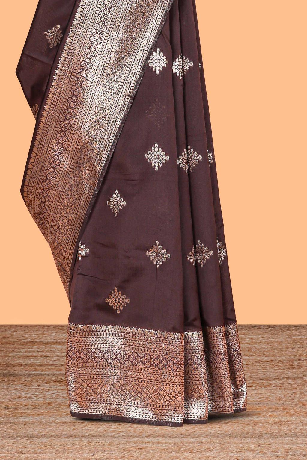 Coffee Brown Art Silk Saree with Geometric Design Rich Zari Border and Border with Matching Blouse