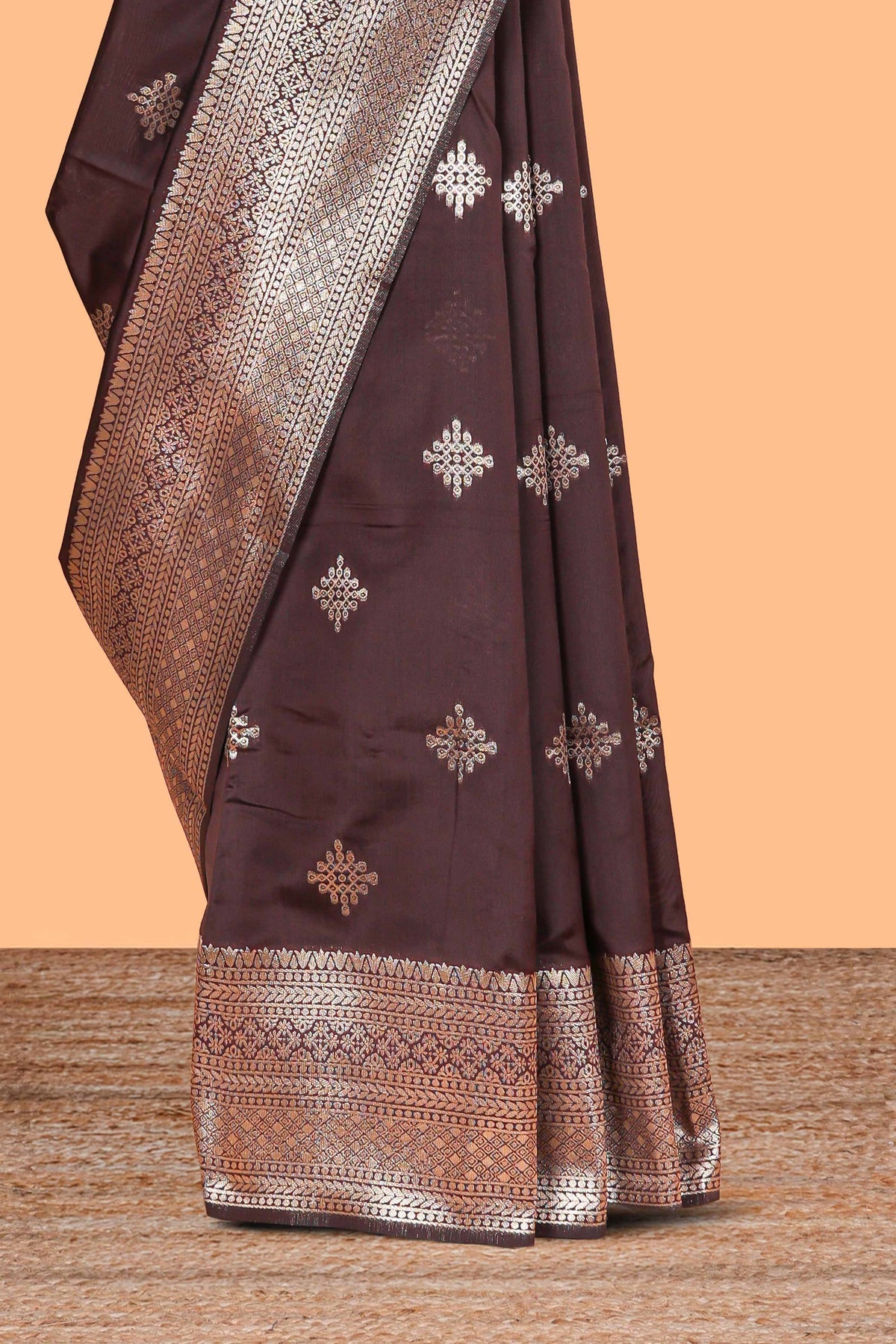 Coffee Brown Art Silk Saree with Geometric Design Rich Zari Border and Border with Matching Blouse