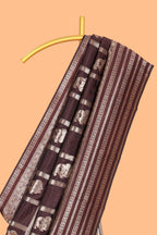 Brown Art Silk Checked Pattern and Paisley with Woven Zari Style Border along with Matching Zari Weaving Buttas