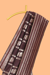 Brown Art Silk Checked Pattern and Paisley with Woven Zari Style Border along with Matching Zari Weaving Buttas