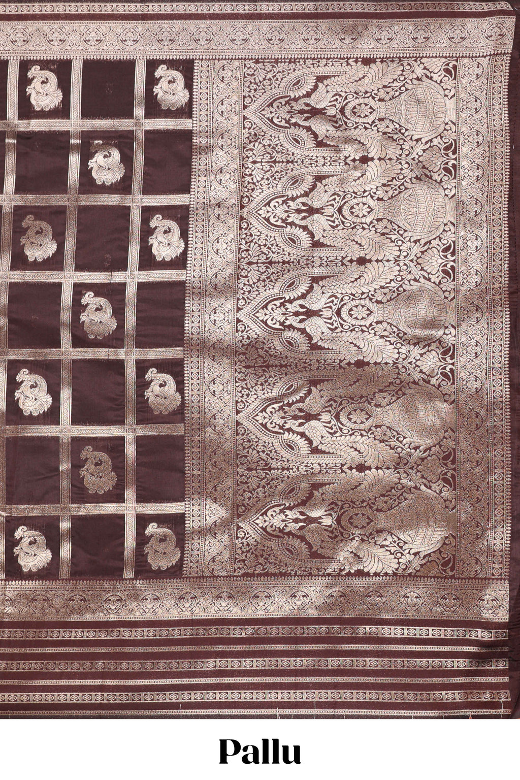 Brown Art Silk Checked Pattern and Paisley with Woven Zari Style Border along with Matching Zari Weaving Buttas
